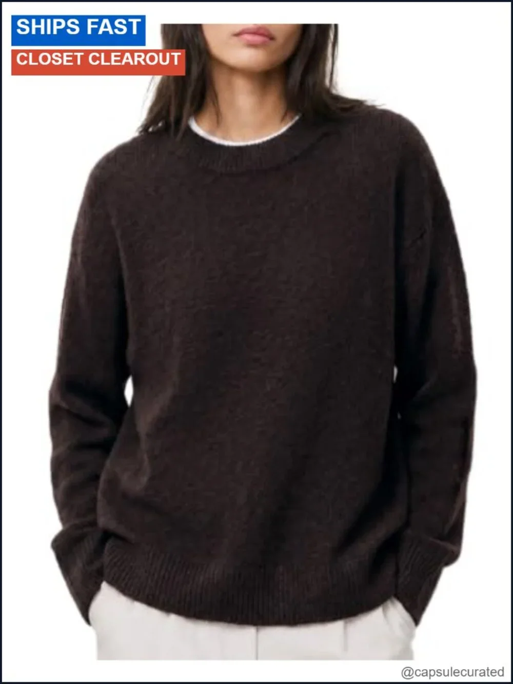 Women's Fuzzy Knit Oversized Crew Neck Long Sleeve Pullover Sweater
